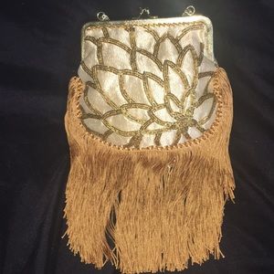 Vintage 1920s Flapper Style Beaded Gold Fringe Bag